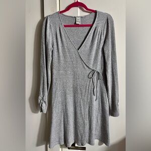 American Rag EUC gray rib knit long-sleeve wrap dress